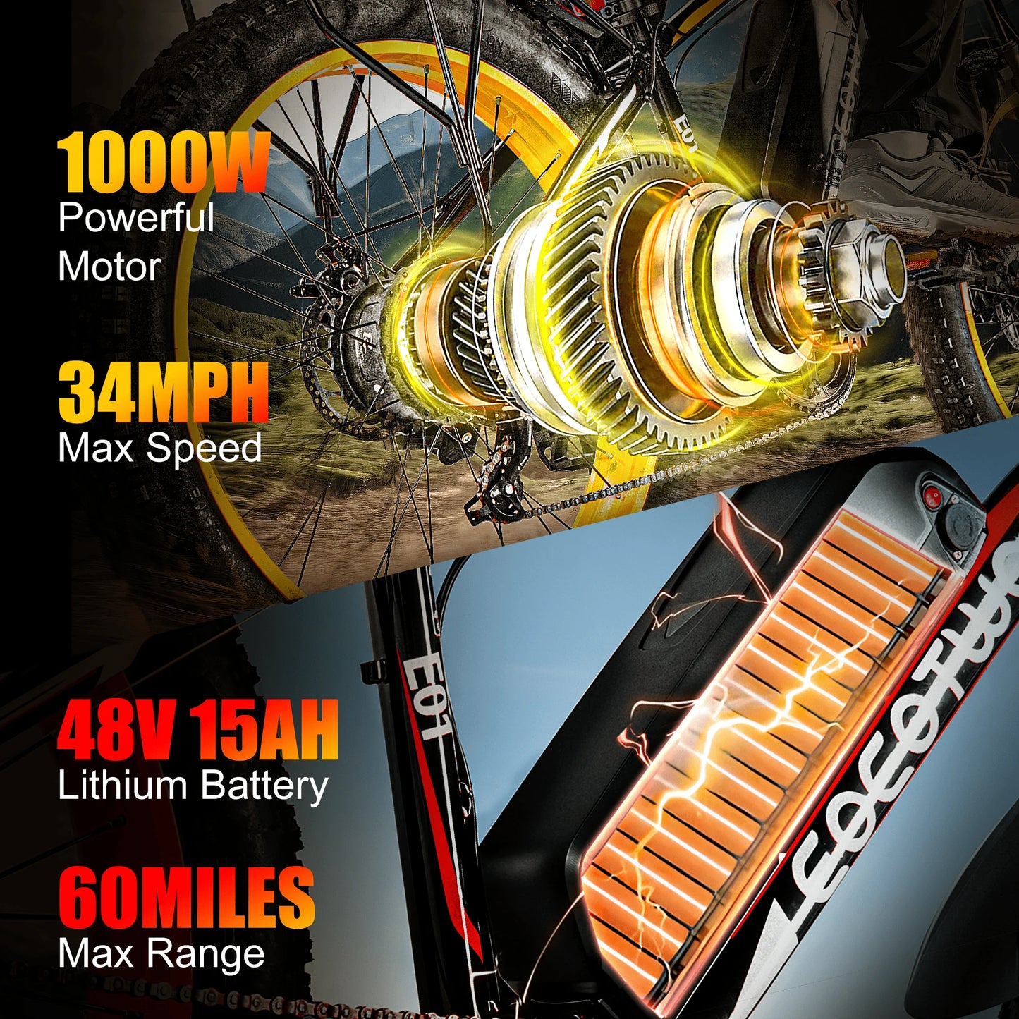 1500W Peak Motor 34Mph Electric Bike