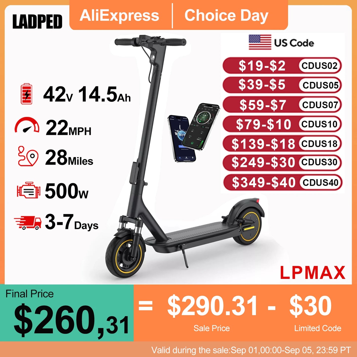 LADPED LPMAX 10" Solid tires Folding Electric Scooter